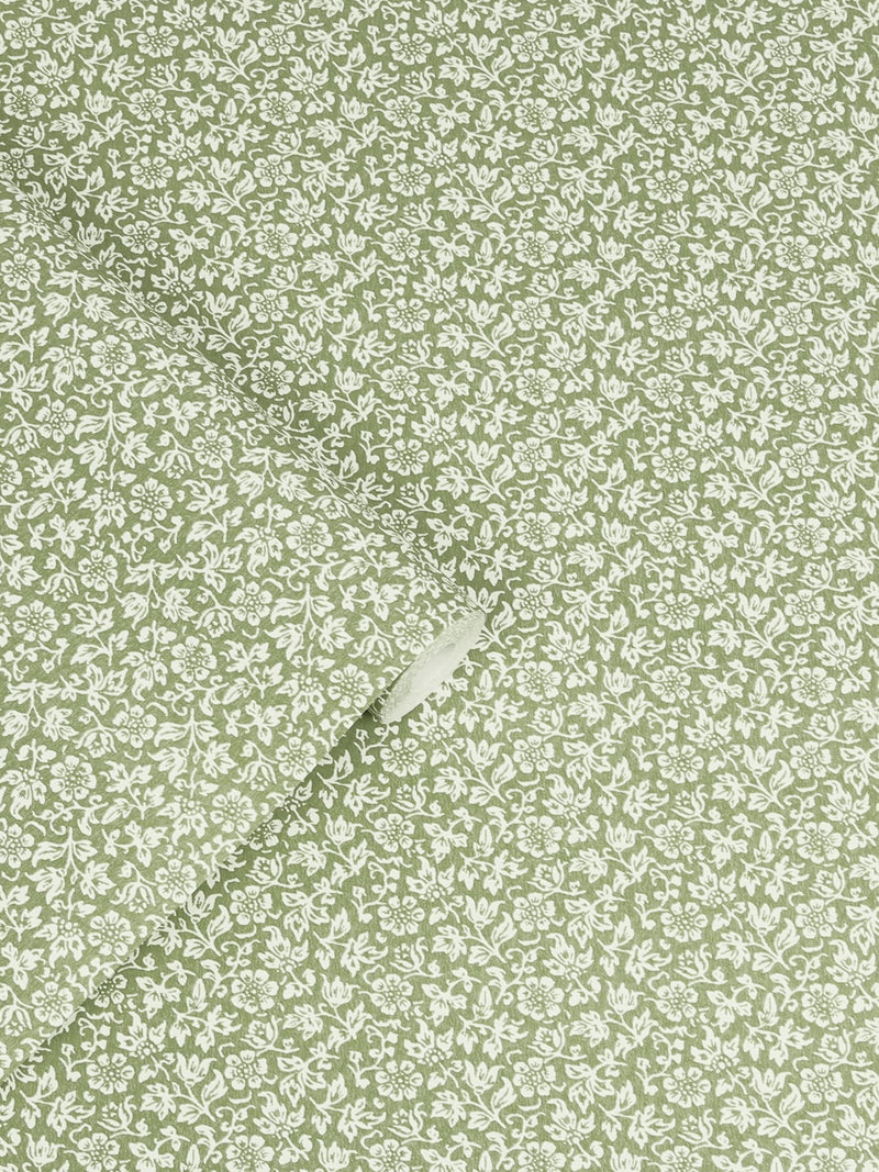 Laura Ashley moss green Sweet Alyssum wallpaper 10m - British product