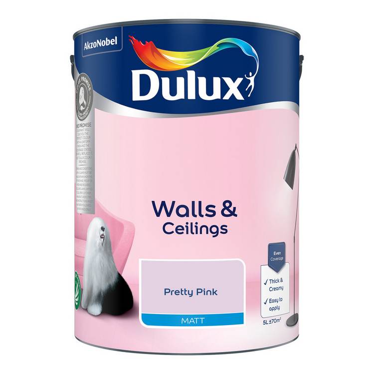 Dulux Pretty Pink Matt paint 5L, imported from the UK