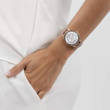Radley smartwatch with stone-set dial and pink leather strap, imported from the UK