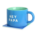 Argos Home Hey Papa blue ceramic mug with coaster 405ml - British product