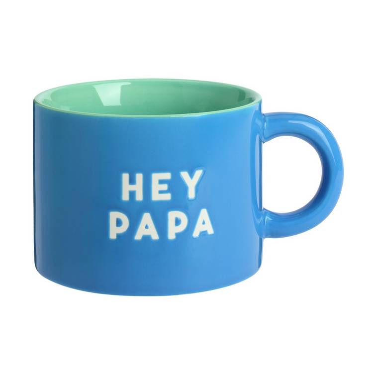 Argos Home Hey Papa blue ceramic mug with coaster 405ml - British product