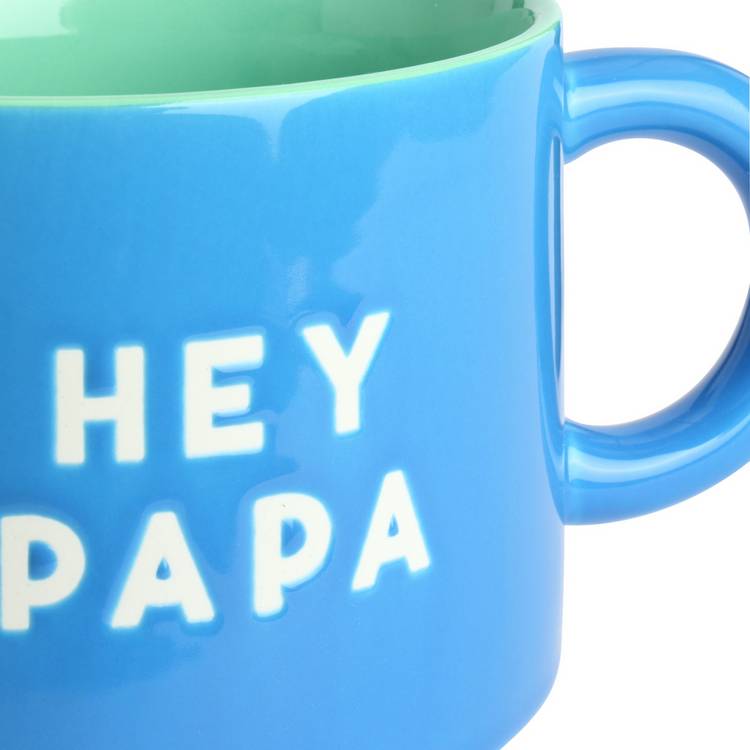 Argos Home Hey Papa blue ceramic mug with coaster 405ml - British product
