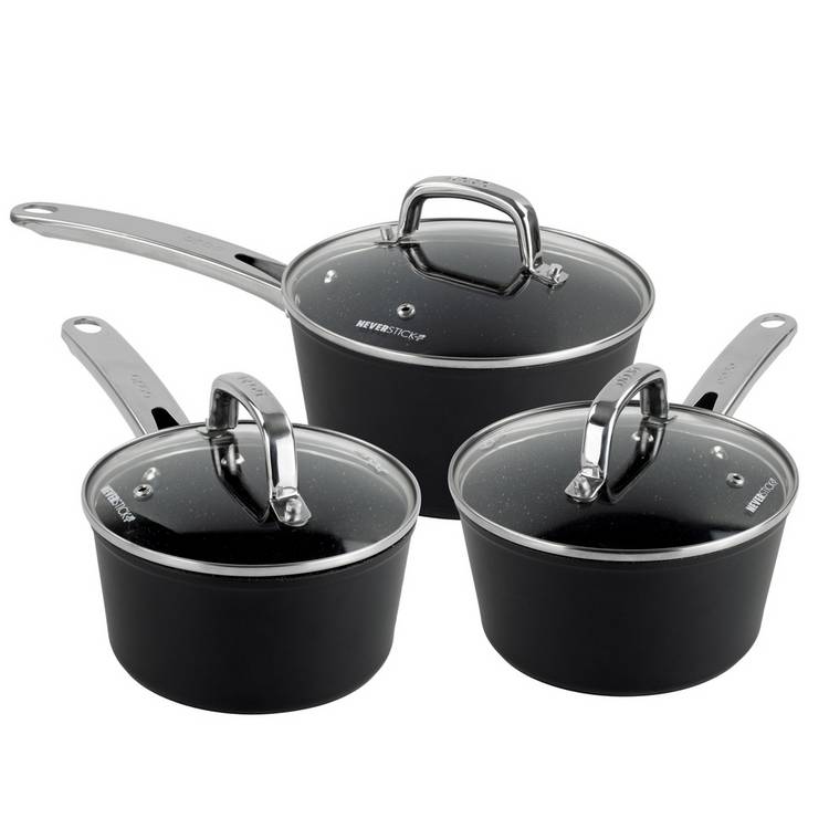 Dojo Hero Neverstick+ aluminium saucepan set 3 piece, imported from the UK