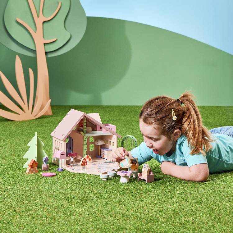 Chad Valley wooden fairy playhouse with furniture and fairies, UK version