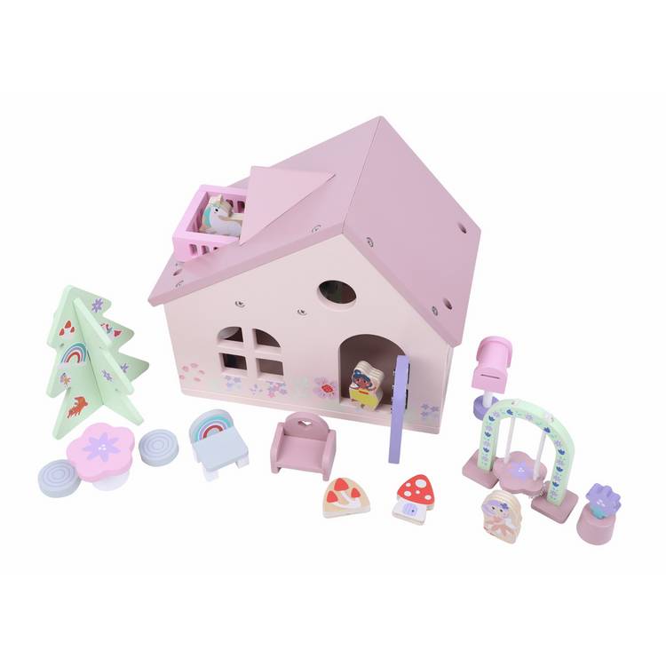 Chad Valley wooden fairy playhouse with furniture and fairies, UK version