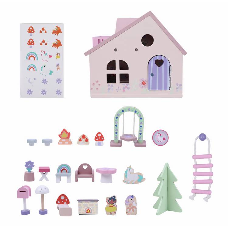 Chad Valley wooden fairy playhouse with furniture and fairies, UK version