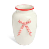 Argos Home ceramic white and red bow vase 15cm, imported from the UK
