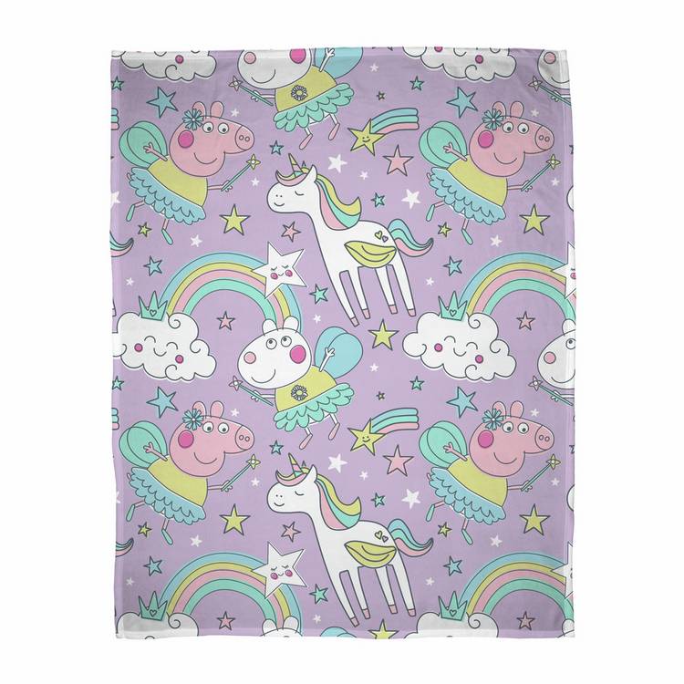 Peppa Pig fleece throw purple rainbow fairy design 150x100cm (British brand)