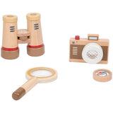 Chad Valley wooden adventure set with camera, binoculars, compass - British product