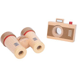 Chad Valley wooden adventure set with camera, binoculars, compass - British product