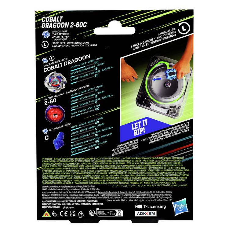 Beyblade Cobalt Dragoon left-spin string launcher set 20cm (British brand)