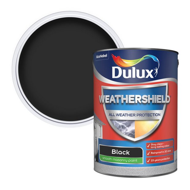 Dulux Weathershield Smooth Masonry Paint Black 5L, imported from the UK