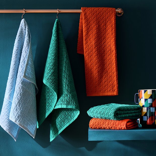 Habitat terry tea towels pack of 5 geometric design - imported from the UK