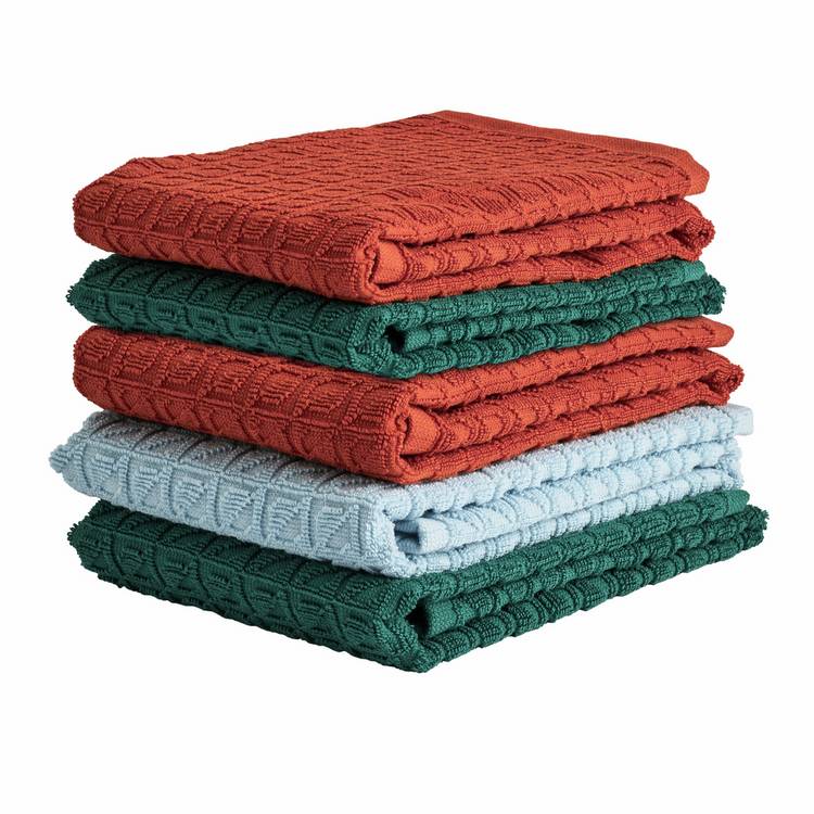 Habitat terry tea towels pack of 5 geometric design - imported from the UK