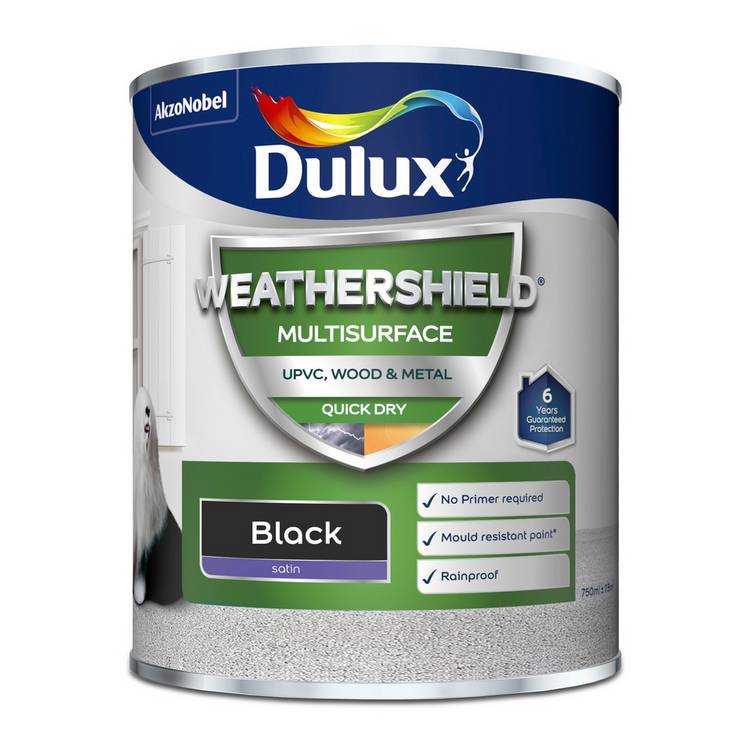 Dulux Weathershield Multisurface Satin Black paint 750ml - British product
