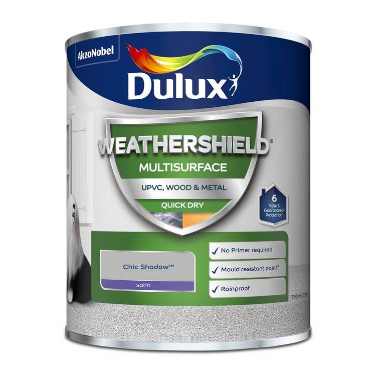 Dulux Weathershield satin paint Chic Shadow 750ml, UK version