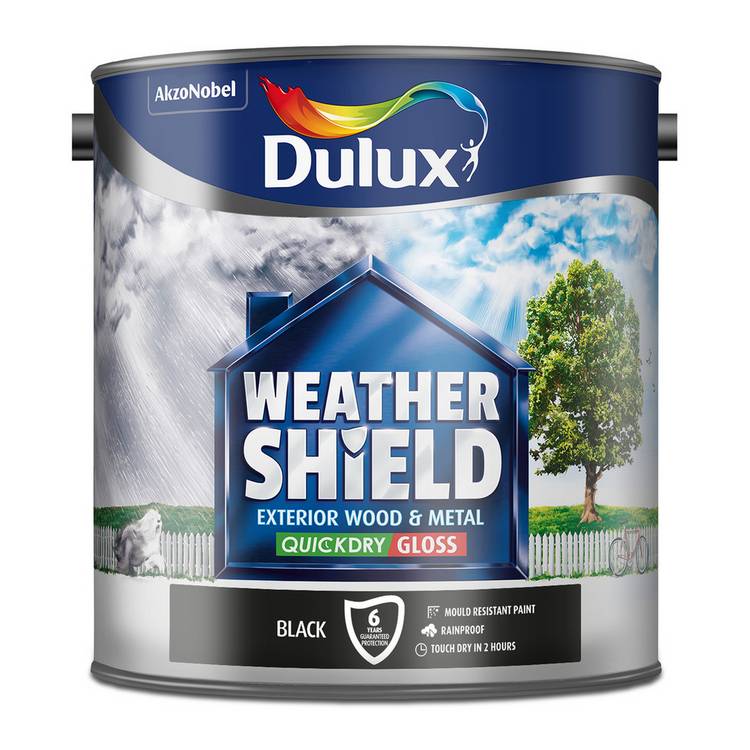 Dulux Weathershield Quick Dry Satin Gloss Black 2.5L, UK version