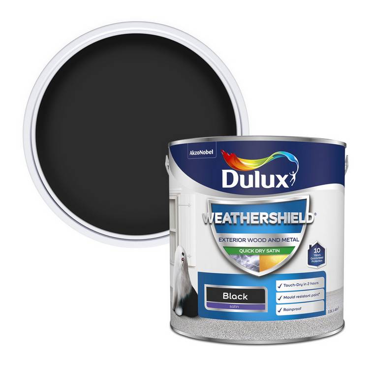 Dulux Weathershield satin black exterior paint 2.5L - British product