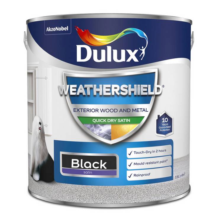 Dulux Weathershield satin black exterior paint 2.5L - British product