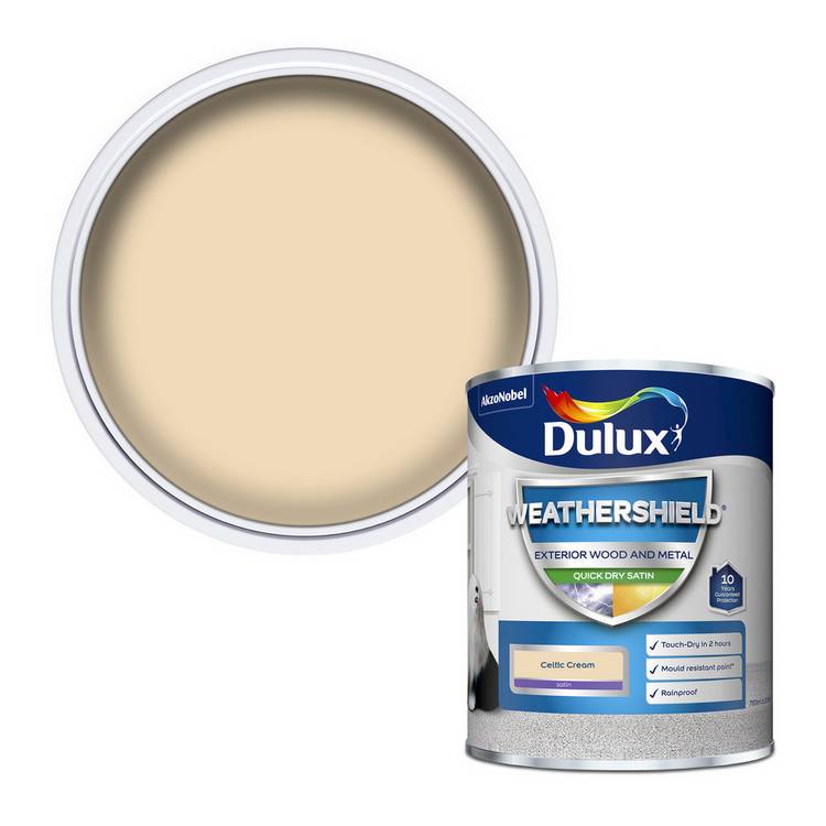 Dulux Weathershield Celtic Cream satin paint 750ml, imported from the UK