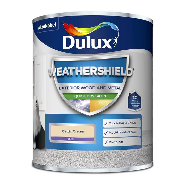 Dulux Weathershield Celtic Cream satin paint 750ml, imported from the UK