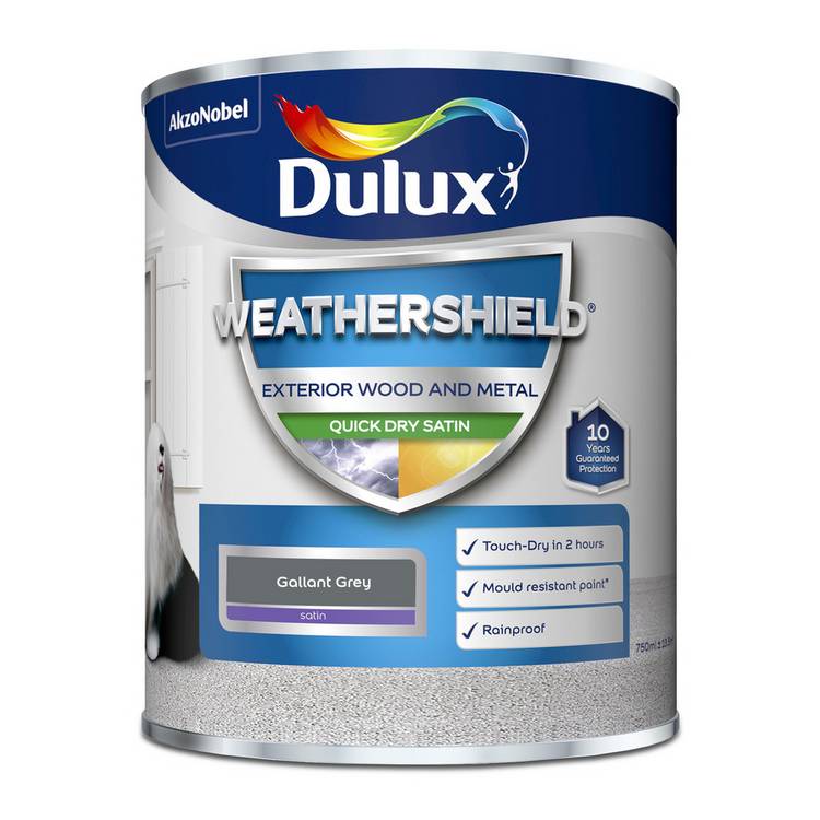 Dulux exterior satin paint Gallant Grey 750ml, UK version