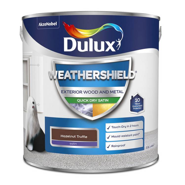 Dulux Weathershield Quick Dry Satin Hazelnut Truffle 2.5L, UK version