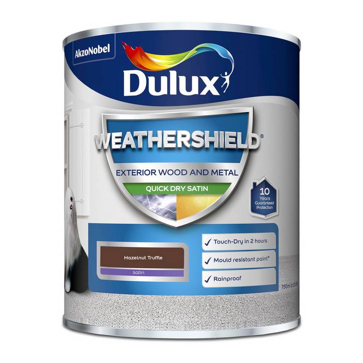 Dulux exterior paint Hazelnut Truffle satin 750ml, UK version