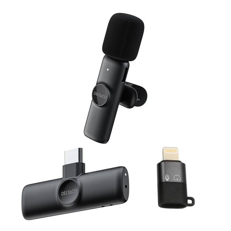 Deltaco wireless vlogging microphone black, UK version
