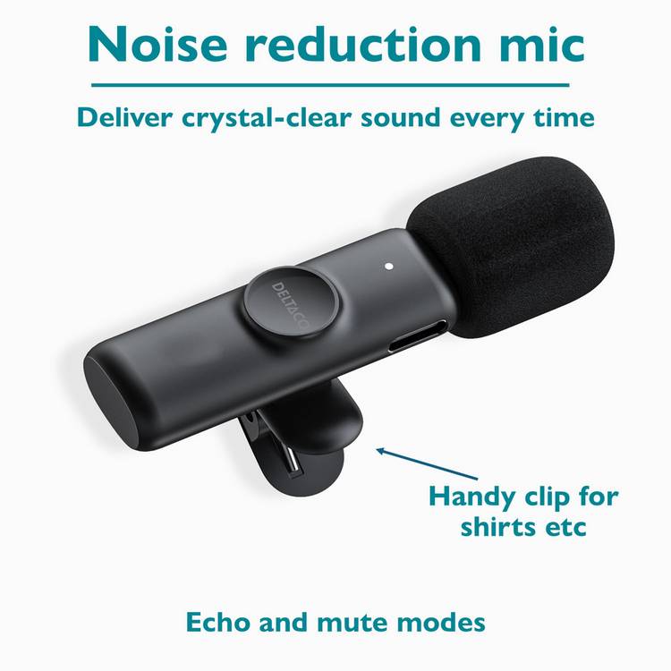 Deltaco wireless vlogging microphone black, UK version
