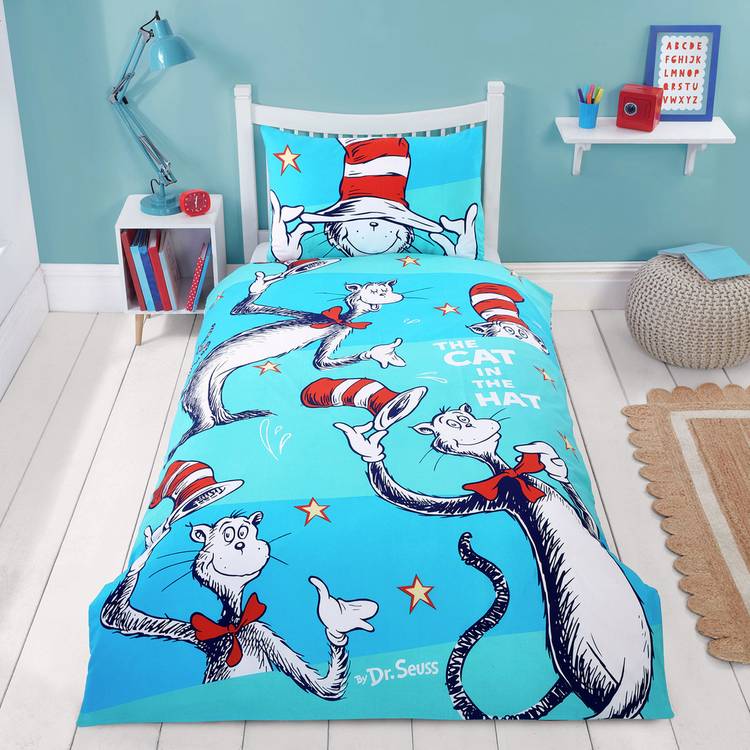 Dr Seuss Cat in Hat light blue kids bedding set, UK version
