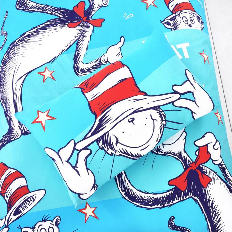Dr Seuss Cat in Hat light blue kids bedding set, UK version