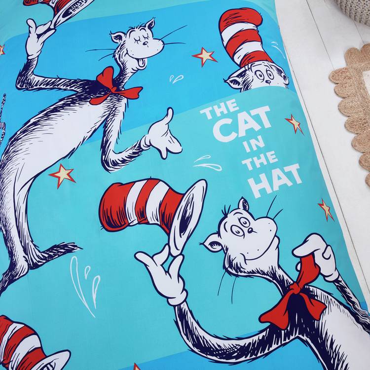 Dr Seuss Cat in Hat light blue kids bedding set, UK version