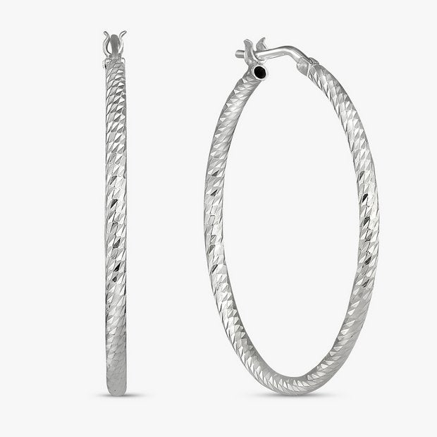 Revere silver diamond cut hoop earrings large - British product
