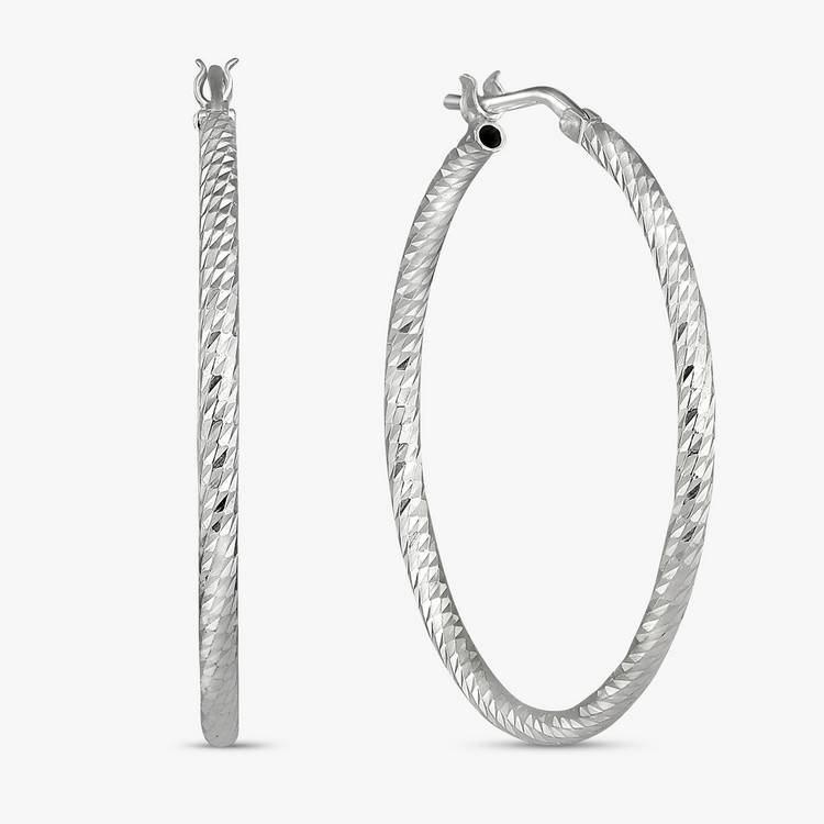 Revere silver diamond cut hoop earrings large - British product