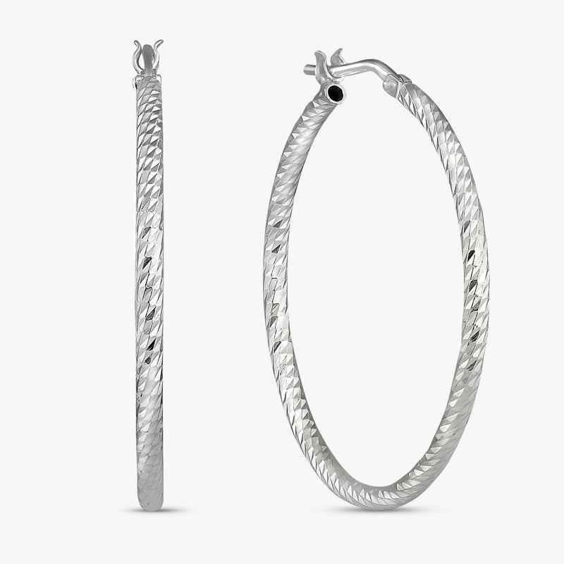 Revere silver diamond cut hoop earrings large - British product