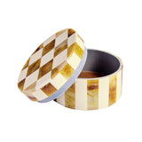 Habitat checkered round trinket box brown cream 9.5cm (British brand)