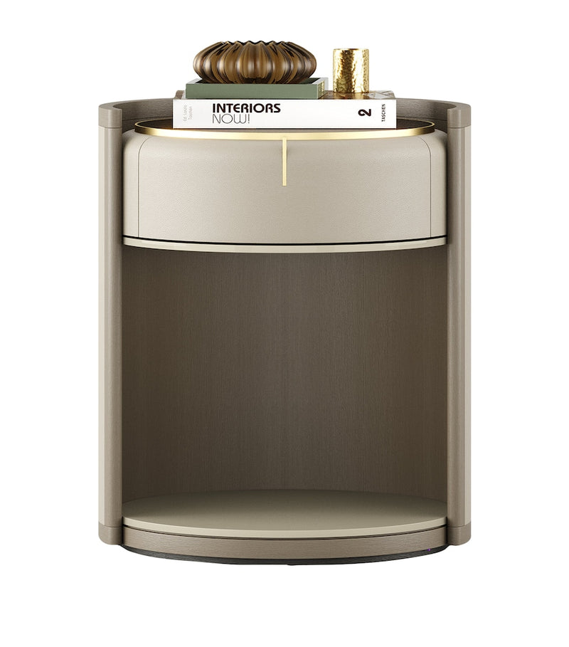 Frato Arles bedside table, leather and glass finish - British product