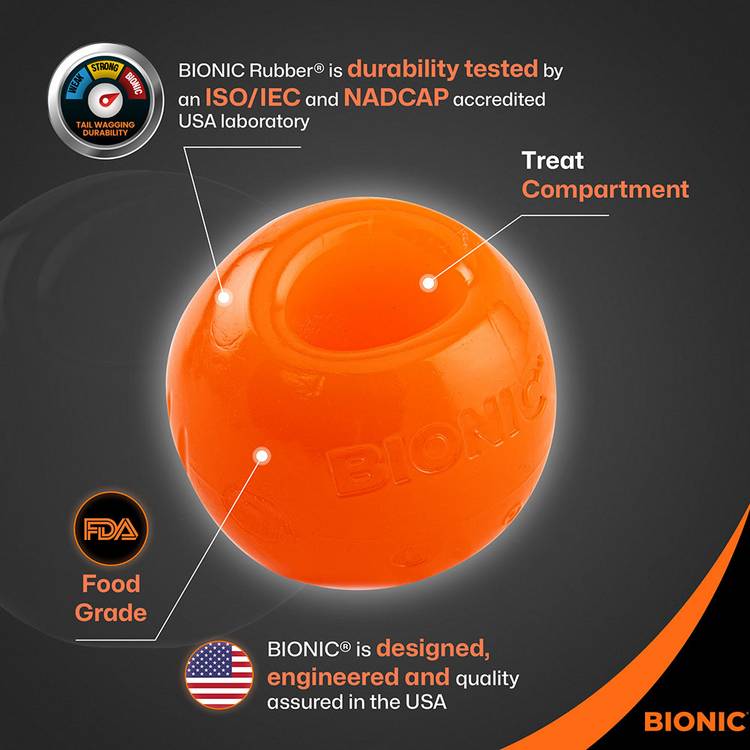 Bionic Ball large dog toy in orange, UK version