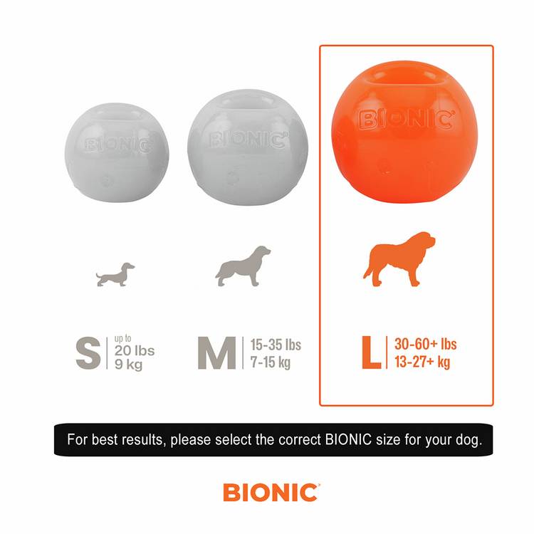 Bionic Ball large dog toy in orange, UK version