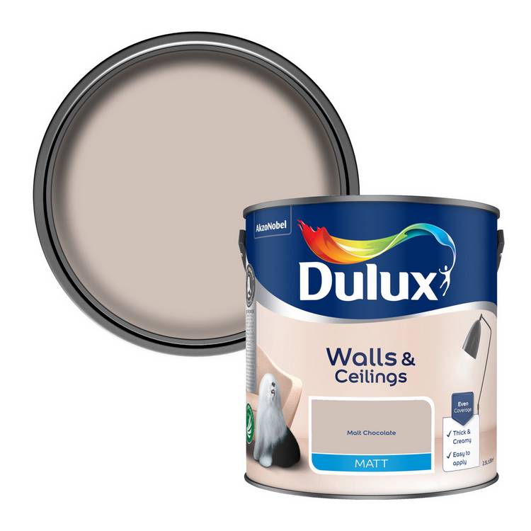 Dulux walls and ceilings matt paint malt chocolate 2.5L, UK version