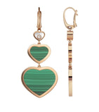 Chopard Happy Hearts drop earrings in 18k rose gold with malachite and moving diamond, UK version