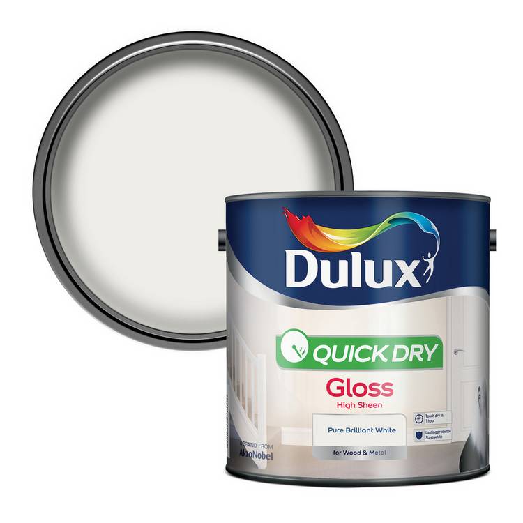 Dulux Quick Dry Gloss Paint Pure Brilliant White 2.5L, UK version