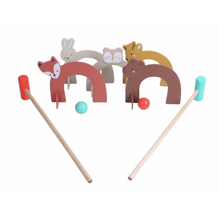 Chad Valley wooden kids croquet set with animal hoops, UK version