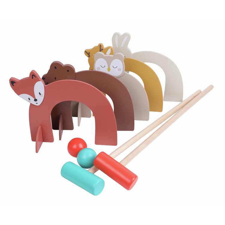 Chad Valley wooden kids croquet set with animal hoops, UK version