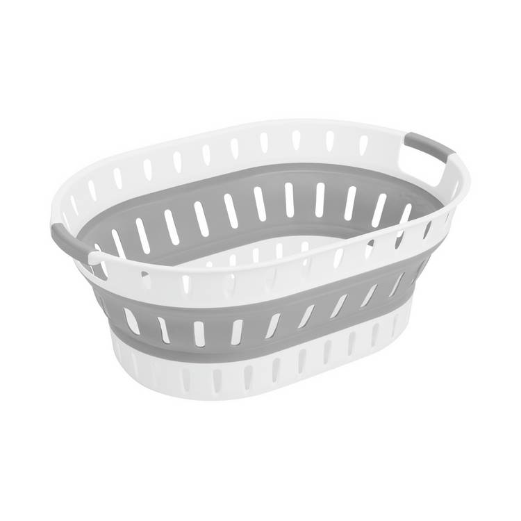 Argos Home collapsible laundry basket 37L white and grey, imported from the UK