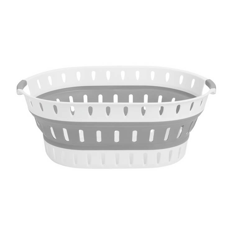 Argos Home collapsible laundry basket 37L white and grey, imported from the UK