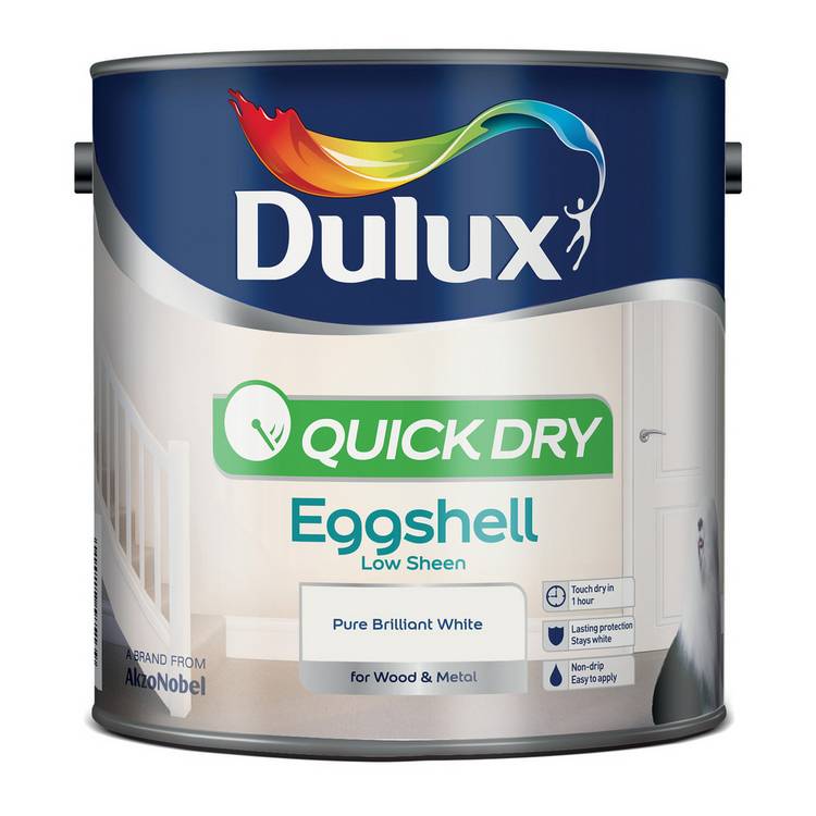 Dulux Quick Dry Eggshell Paint Pure Brilliant White 2.5L, UK version