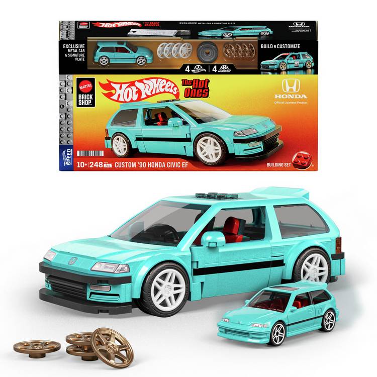 Mattel Brick Shop Hot Wheels 1:32 scale '90 Honda Civic EF building set, UK version