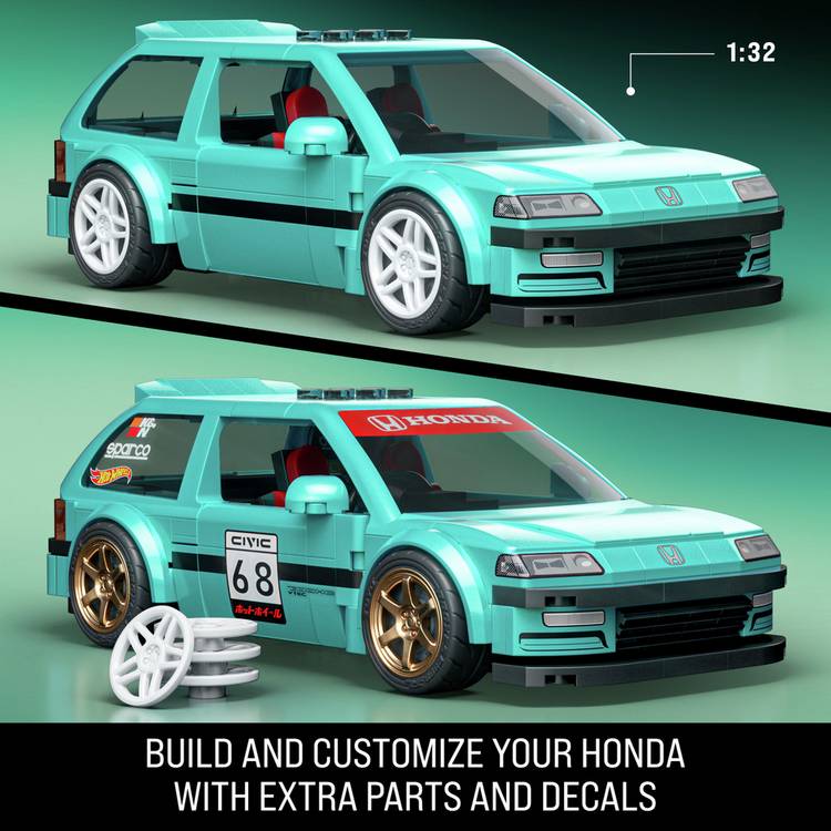 Mattel Brick Shop Hot Wheels 1:32 scale '90 Honda Civic EF building set, UK version